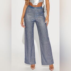 Fashion Nova Midnight Illusions Glitter Trouser - Blue (NWT)